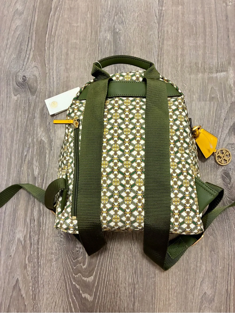 Tory Burch Printed Small Zip Backpack Yellow Green Gemini Medallion
